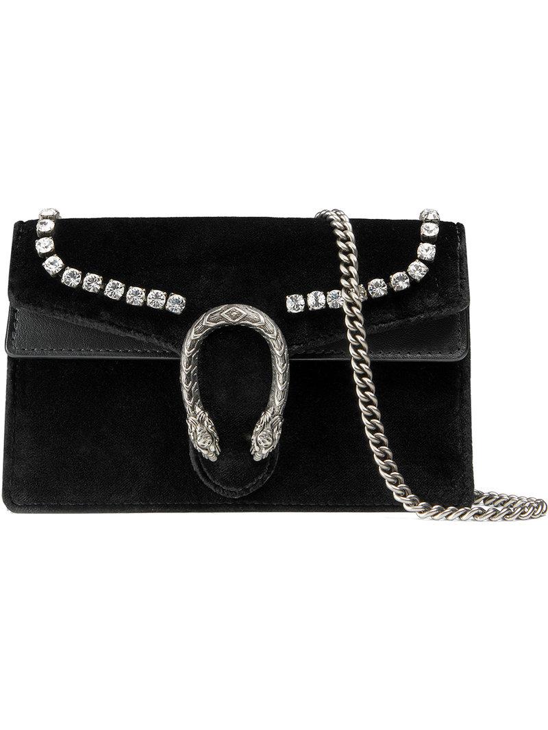 Gucci Dionysus Mini Velvet Wallet On A Chain in Black - Lyst