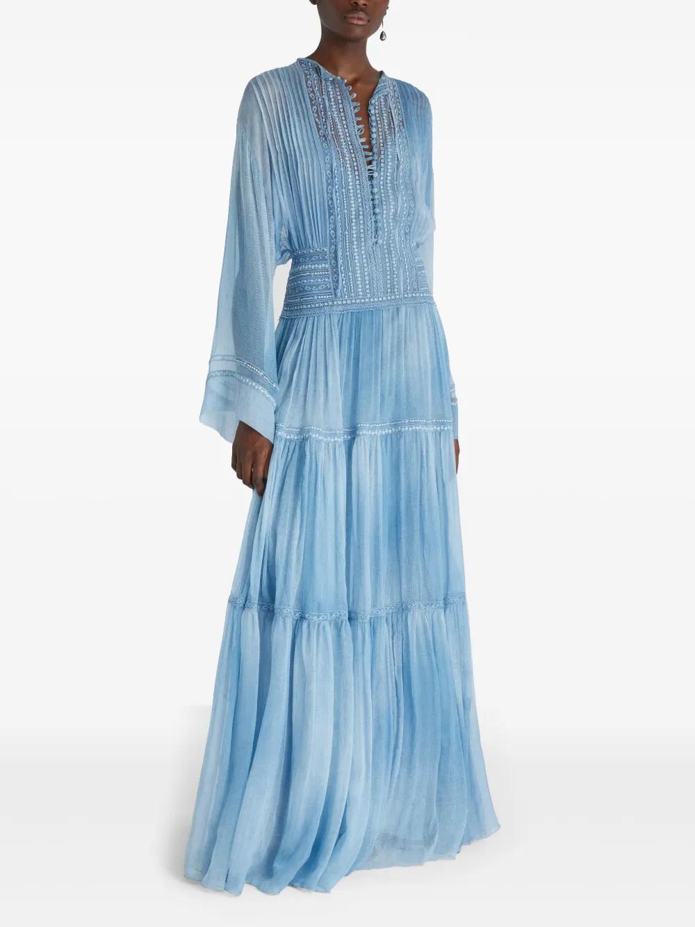 ermanno scervino blue dress Long silk dress with rebrodè lace main image 1