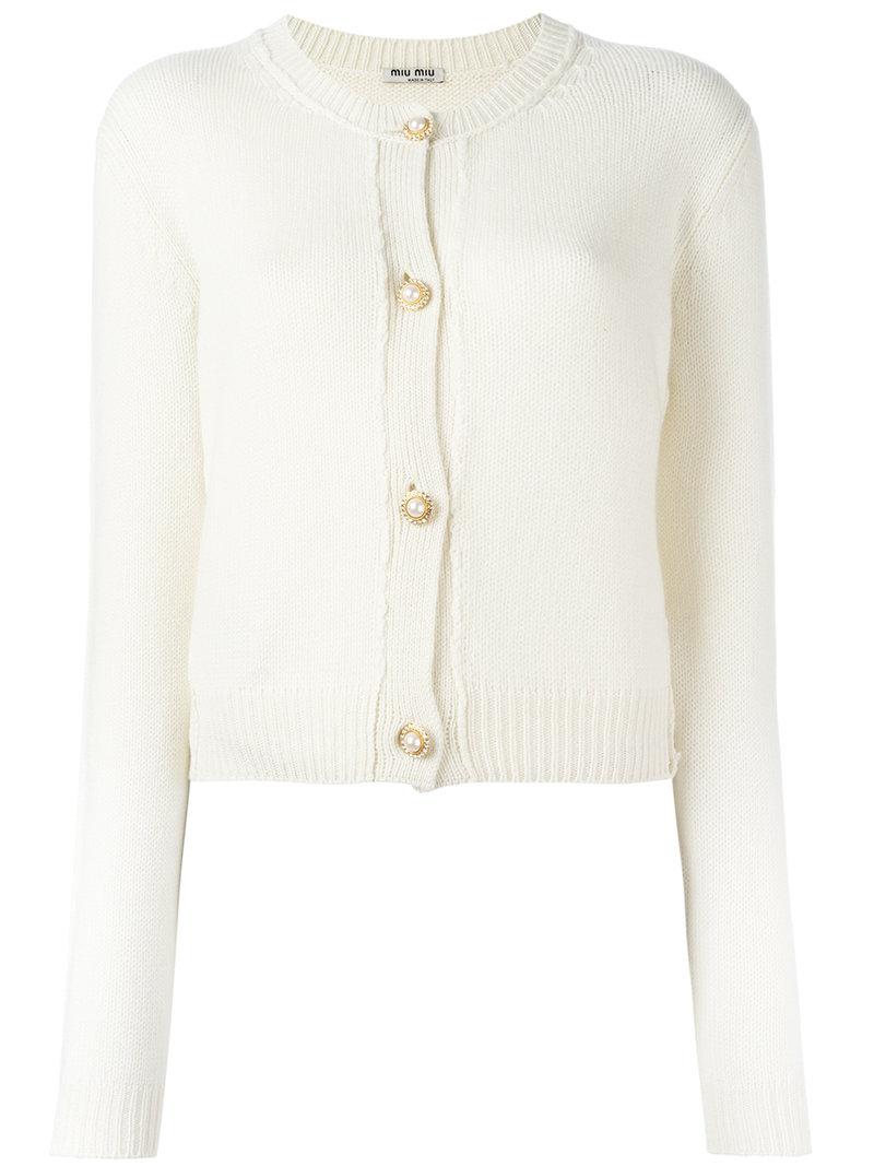 white cardigan pearl buttons