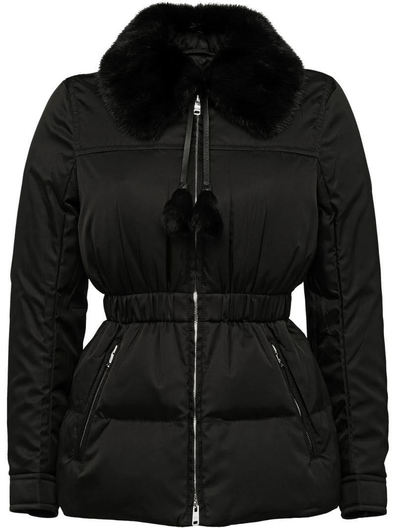 Prada Down Jacket With Mink Fur Collar in Black - Lyst