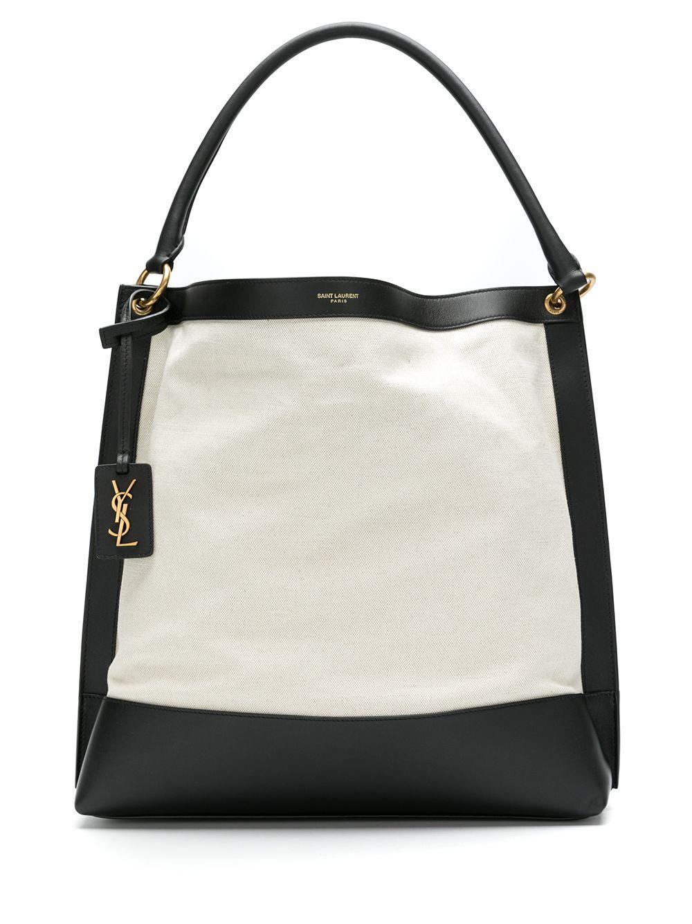 Saint Laurent White/black Colour-block Leather And Canvas Hobo Bag | Lyst