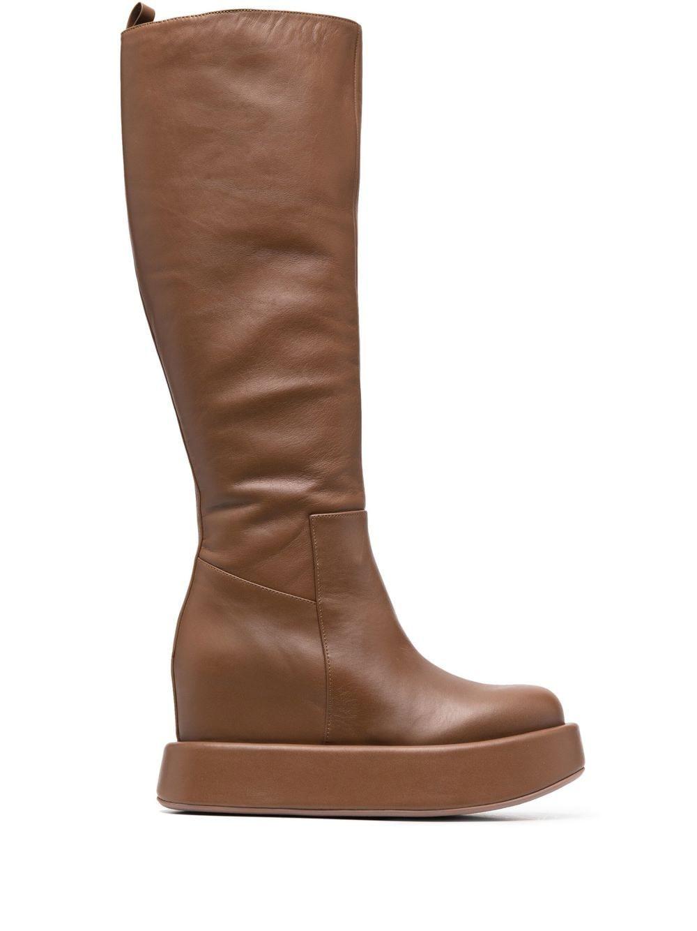 Paloma Barceló Leather Wedge Kneelength Boots in Brown Lyst