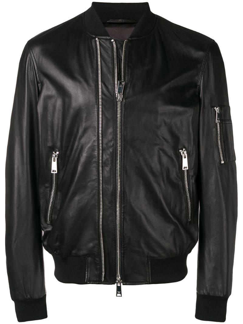 Emporio Armani Double Zip Leather Jacket in Black for Men | Lyst