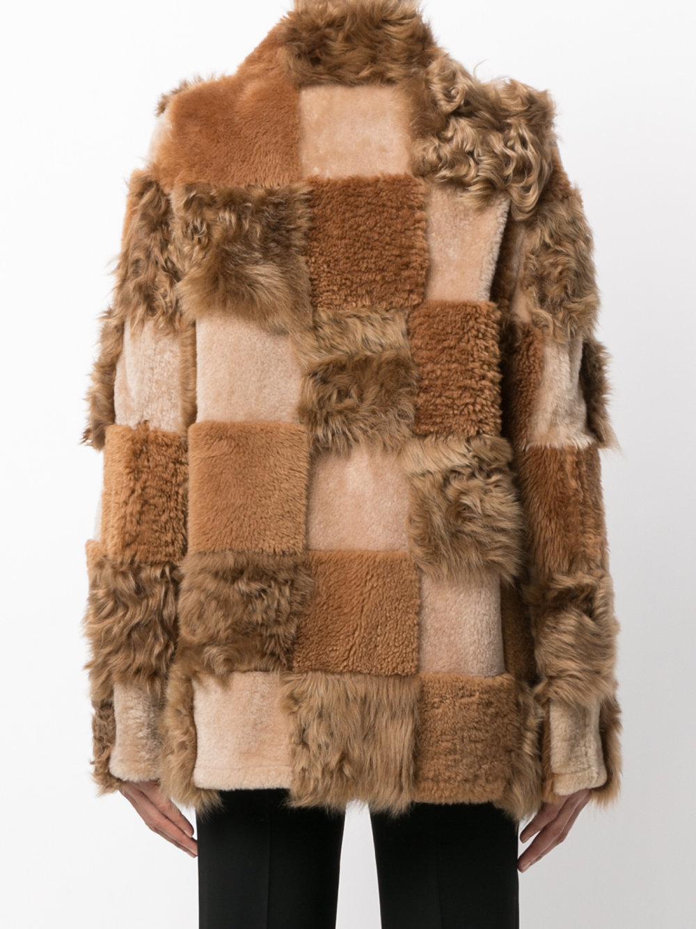 patchwork shearling coat