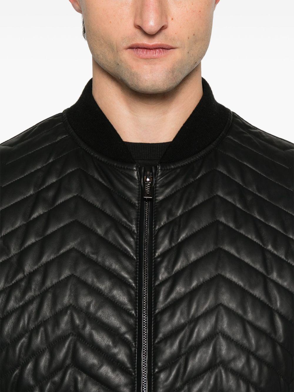 Emporio Armani メンズ ブラック レザー ボンバージャケット ジャケット