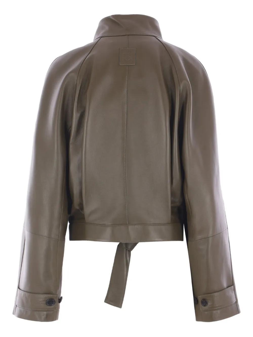 レザージャケット・コート LOEWE KHAKI GREEN LEATHER JACKET WITH BELT Anagram leather jacket in green - Loewe | Mytheresa