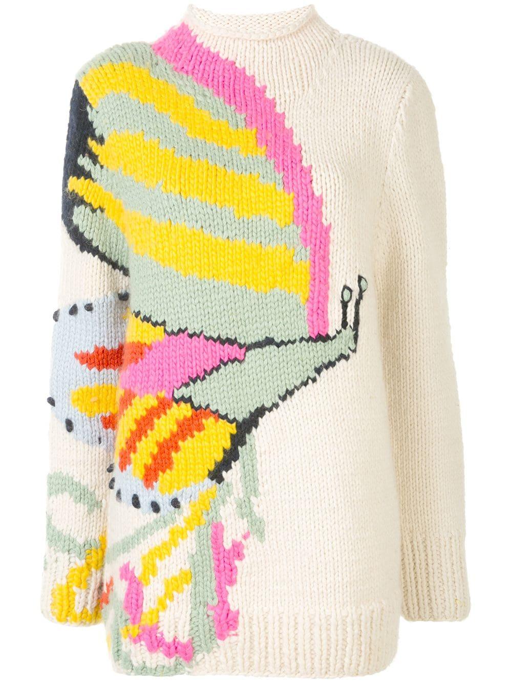 Tory Burch Wool Butterfly-intarsia Mock Neck Sweater in White - Lyst
