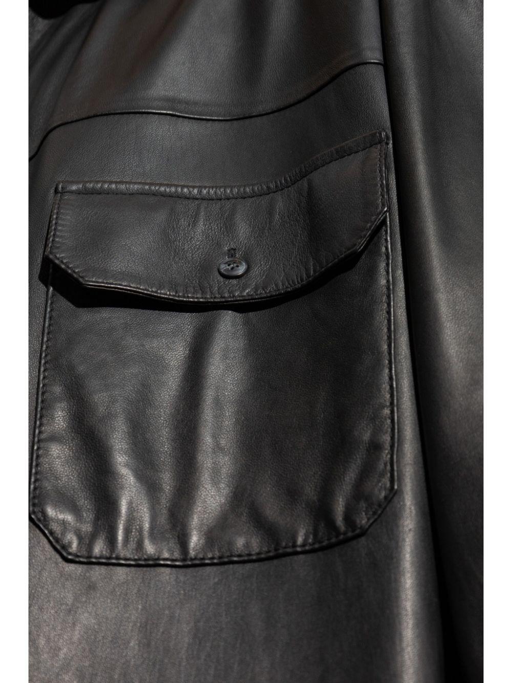 Emporio Armani メンズ ブラック レザーシャツ シャツ