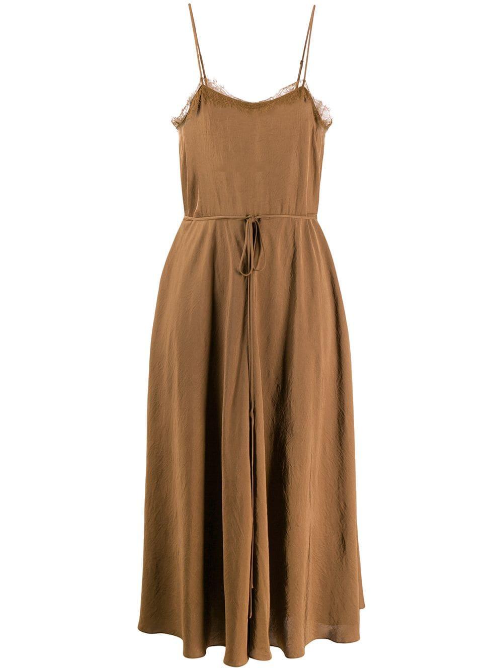 Vince Lace Spaghetti Straps Midi Dress in Brown - Lyst