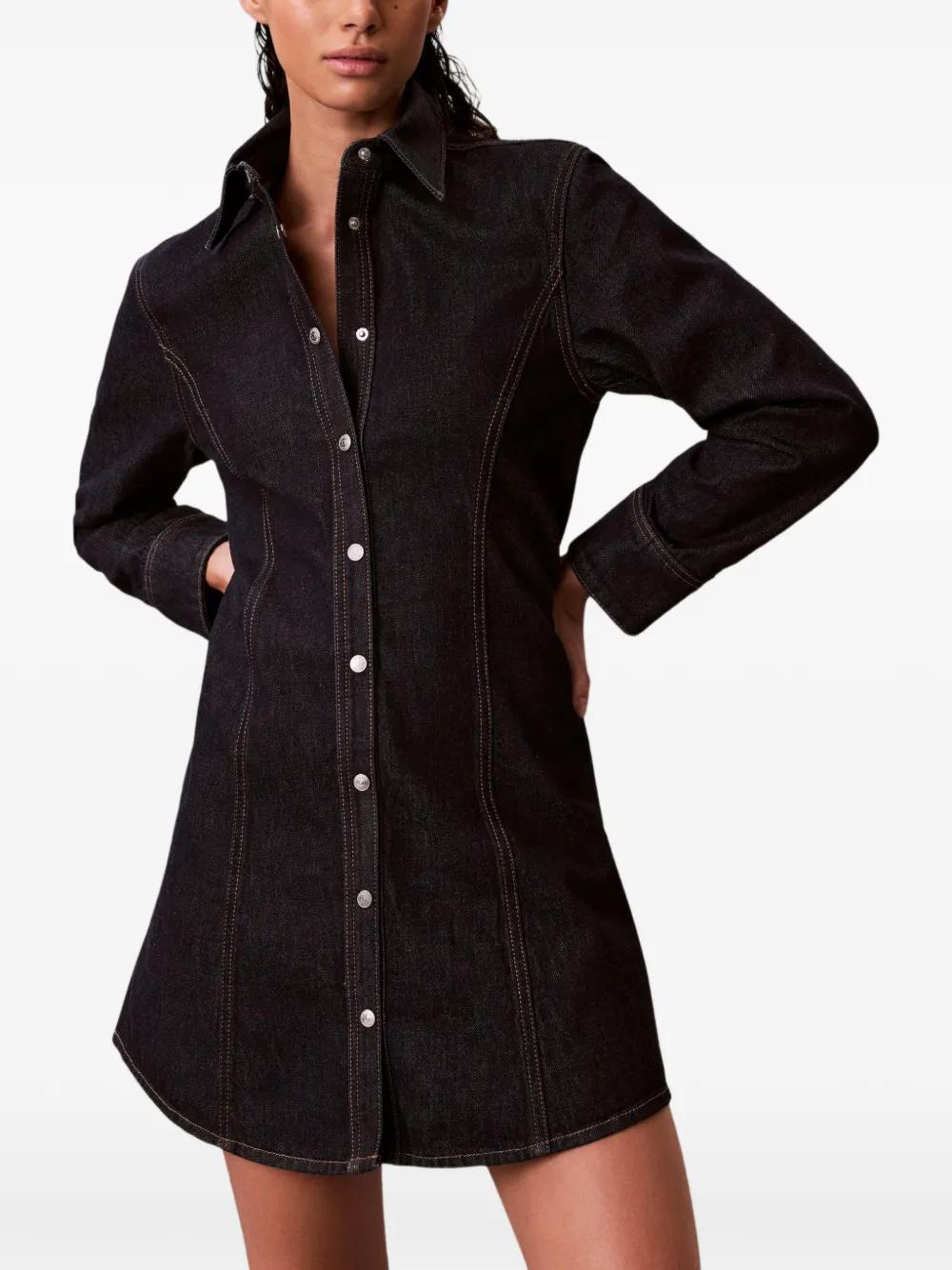 calvin klein black button down dress Calvin Klein Dress Womens P Midi Black Denim Button Up Cap Sleeve Belted