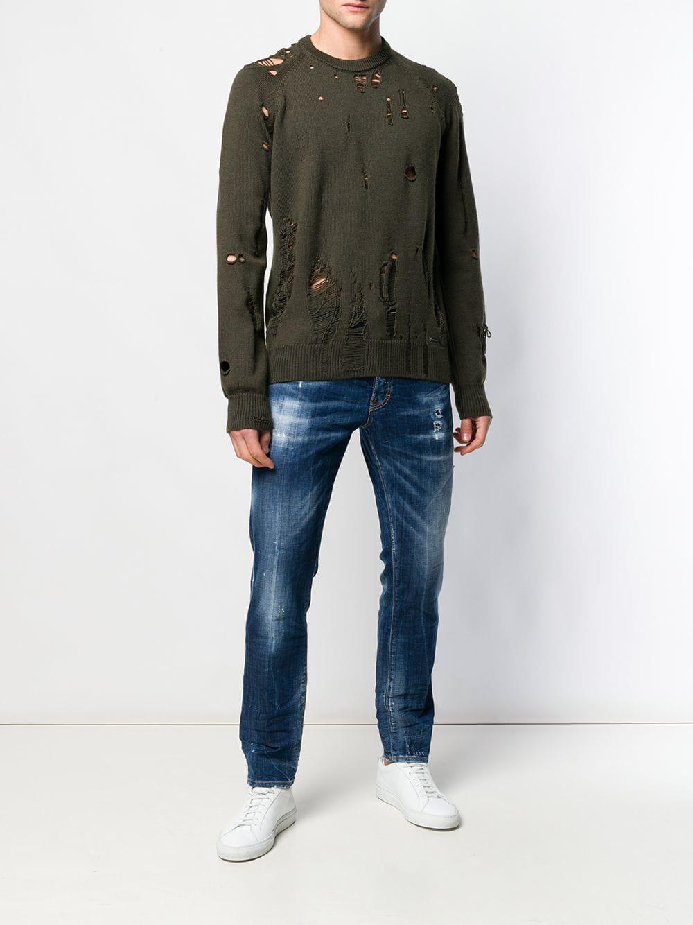Maglione effetto strappatoDSquared² in Lana da Uomo colore Verde | Lyst