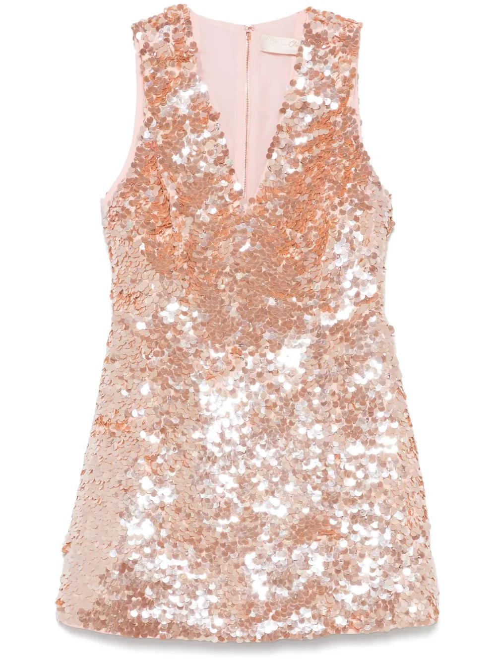 alice and olivia rose gold dress + Pacey Mini in Pink 25.5L down center back