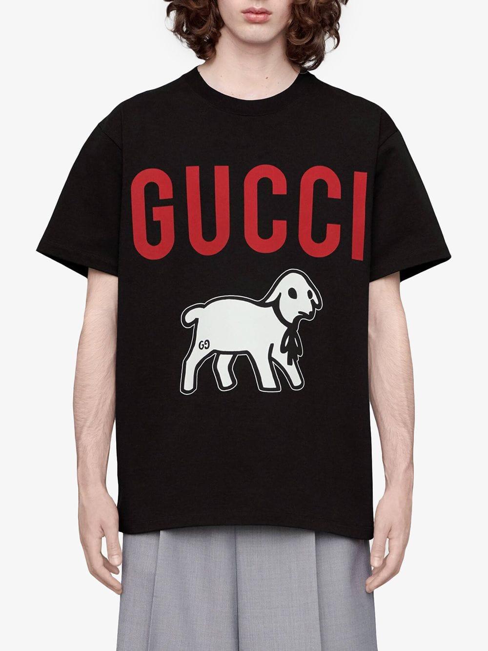 procent Glæd dig Bedstefar Gucci Oversized T-shirt With Lamb in Black for Men | Lyst