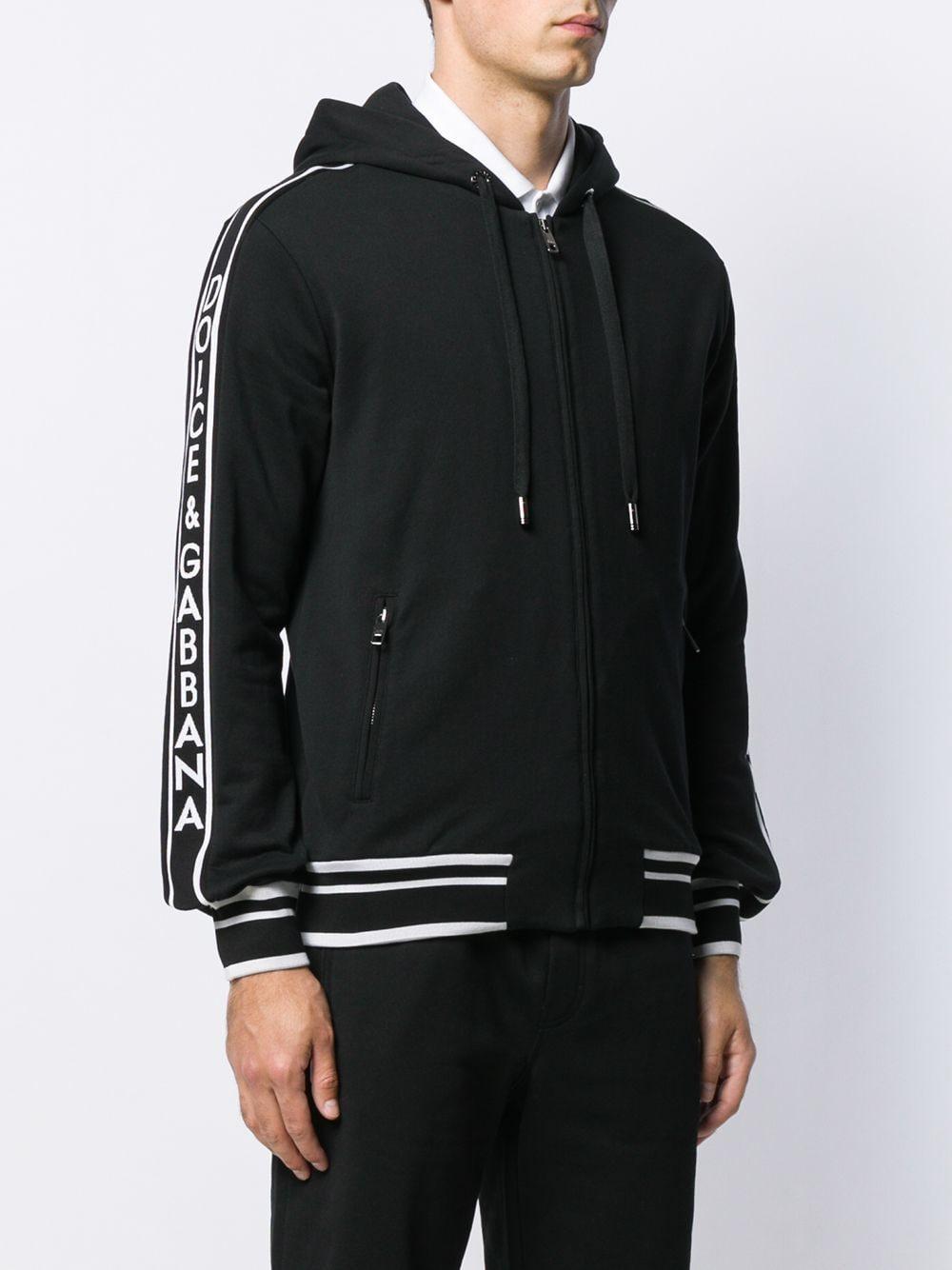 Dolce & Gabbana Cotton Piped Logo Sleeve Zip Hoodie in Black for Men - Lyst
