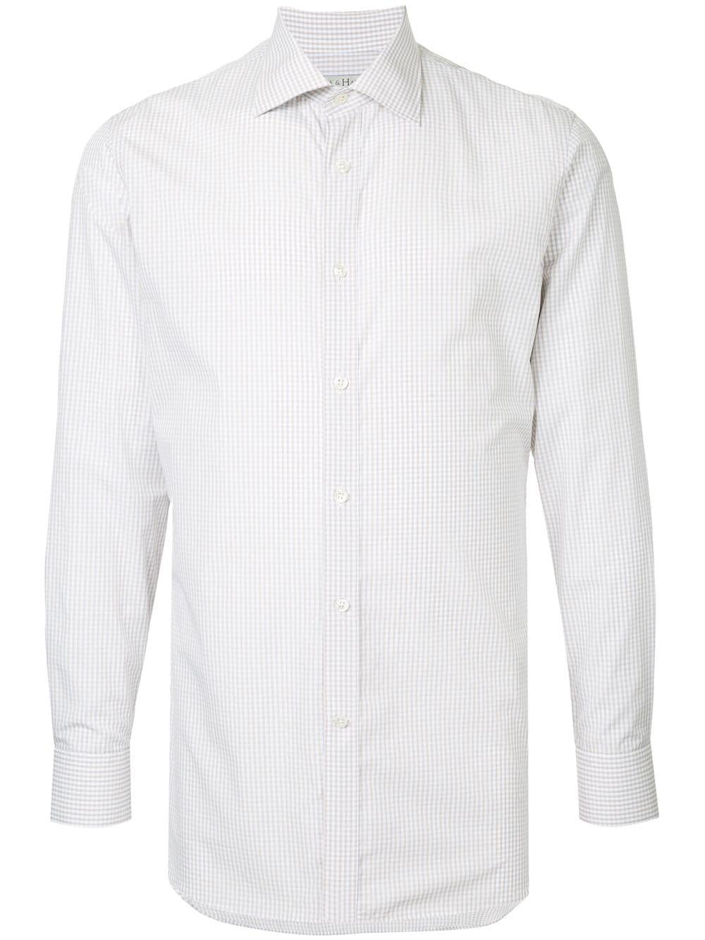 Gieves & Hawkes Cotton Check Fitted Shirt in White for Men - Lyst
