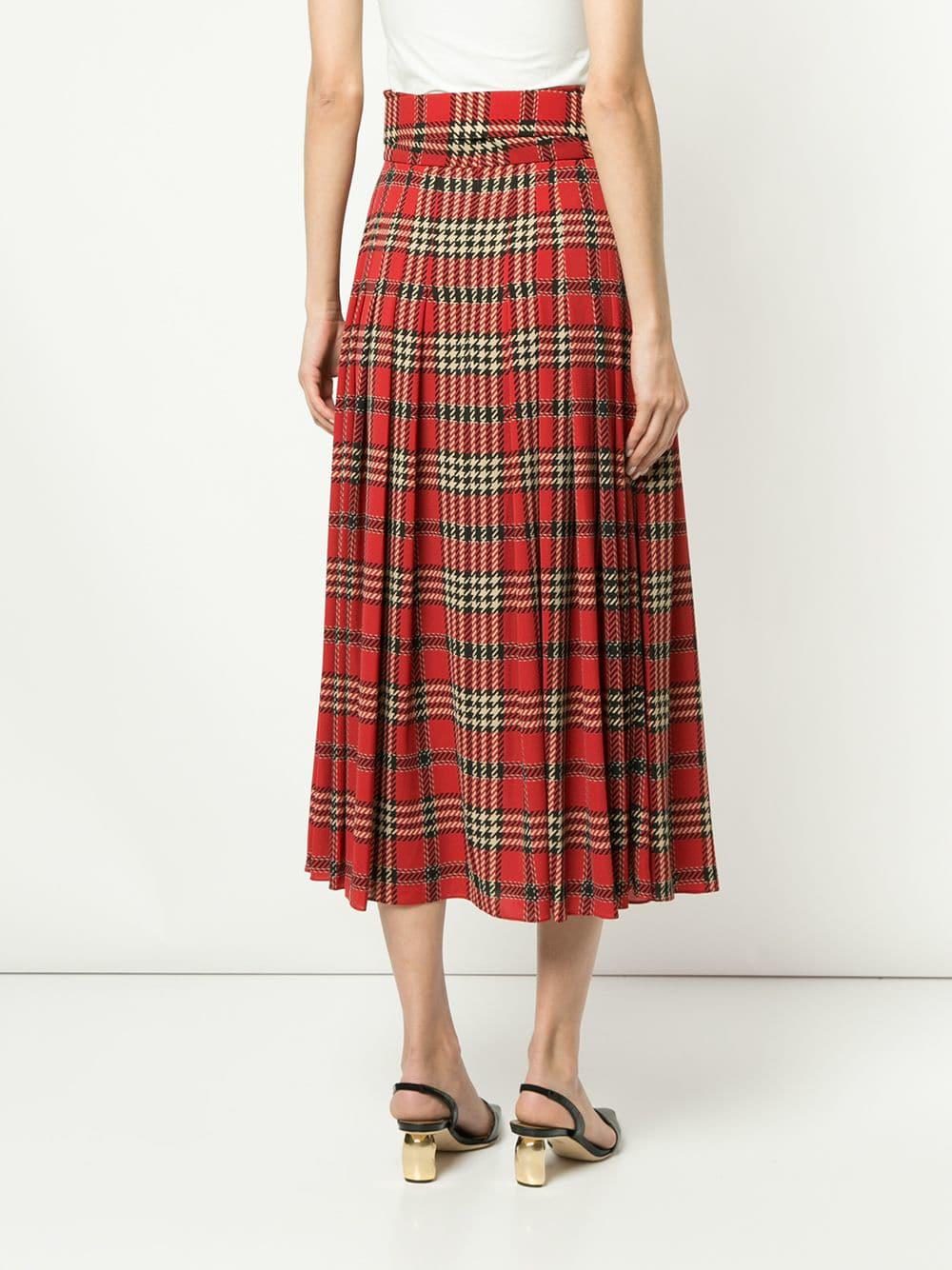 Jupe mi-longue plissée à motif tartan Emilia Wickstead en coloris Rouge |  Lyst