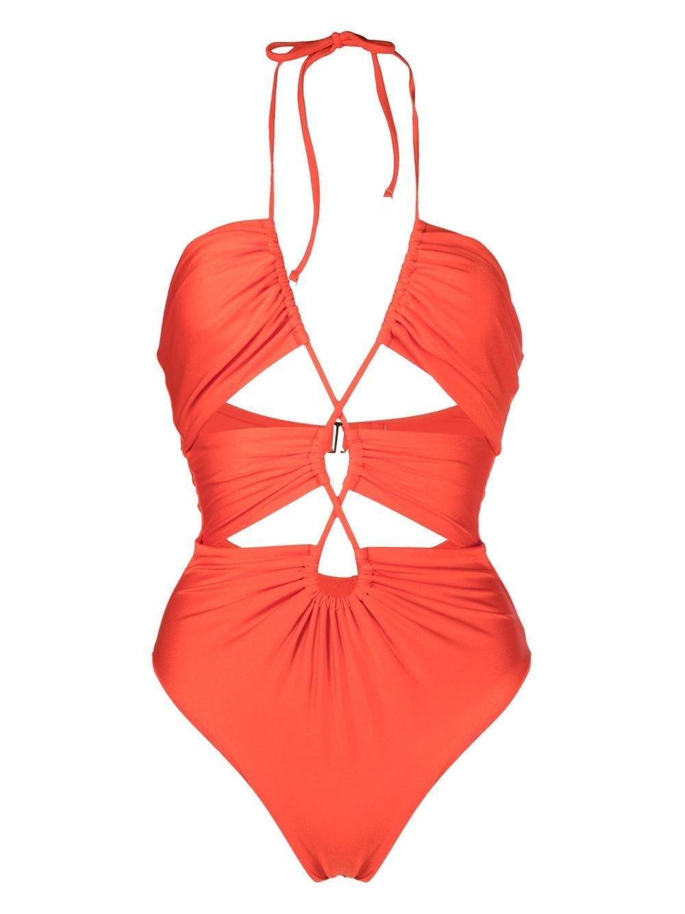Noire Swimwear Synthetic Cut-out Plunging V-neck Swimsuit in Orange ...