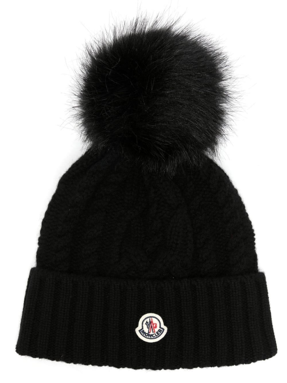 Moncler Logo-patch Cable-knit Beanie in Black | Lyst