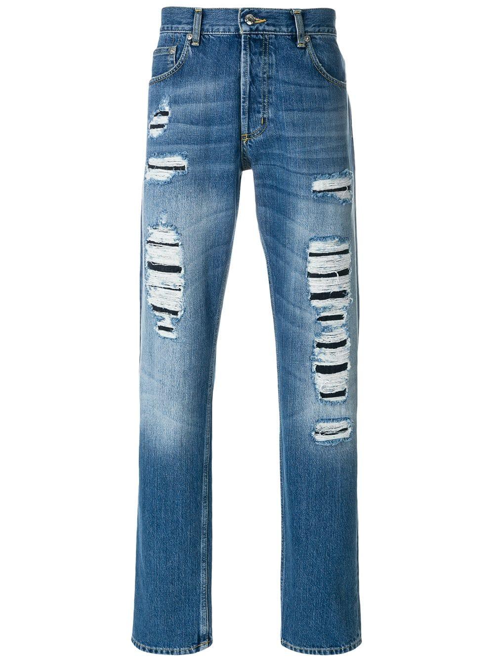 Alexander McQueen Denim Straight-leg Distressed Jeans in Blue for Men - Lyst