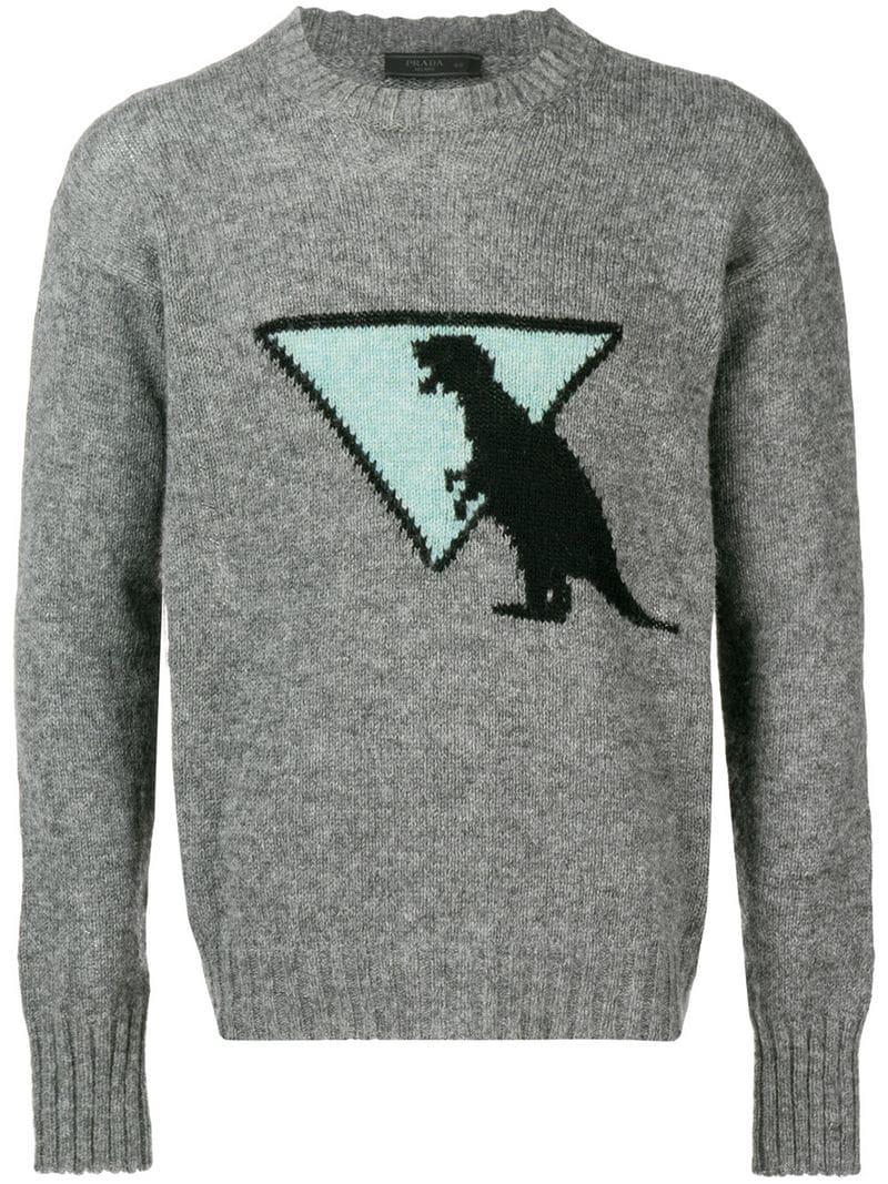 Maglione con intarsio dinosauroPrada in Lana da Uomo colore Grigio | Lyst