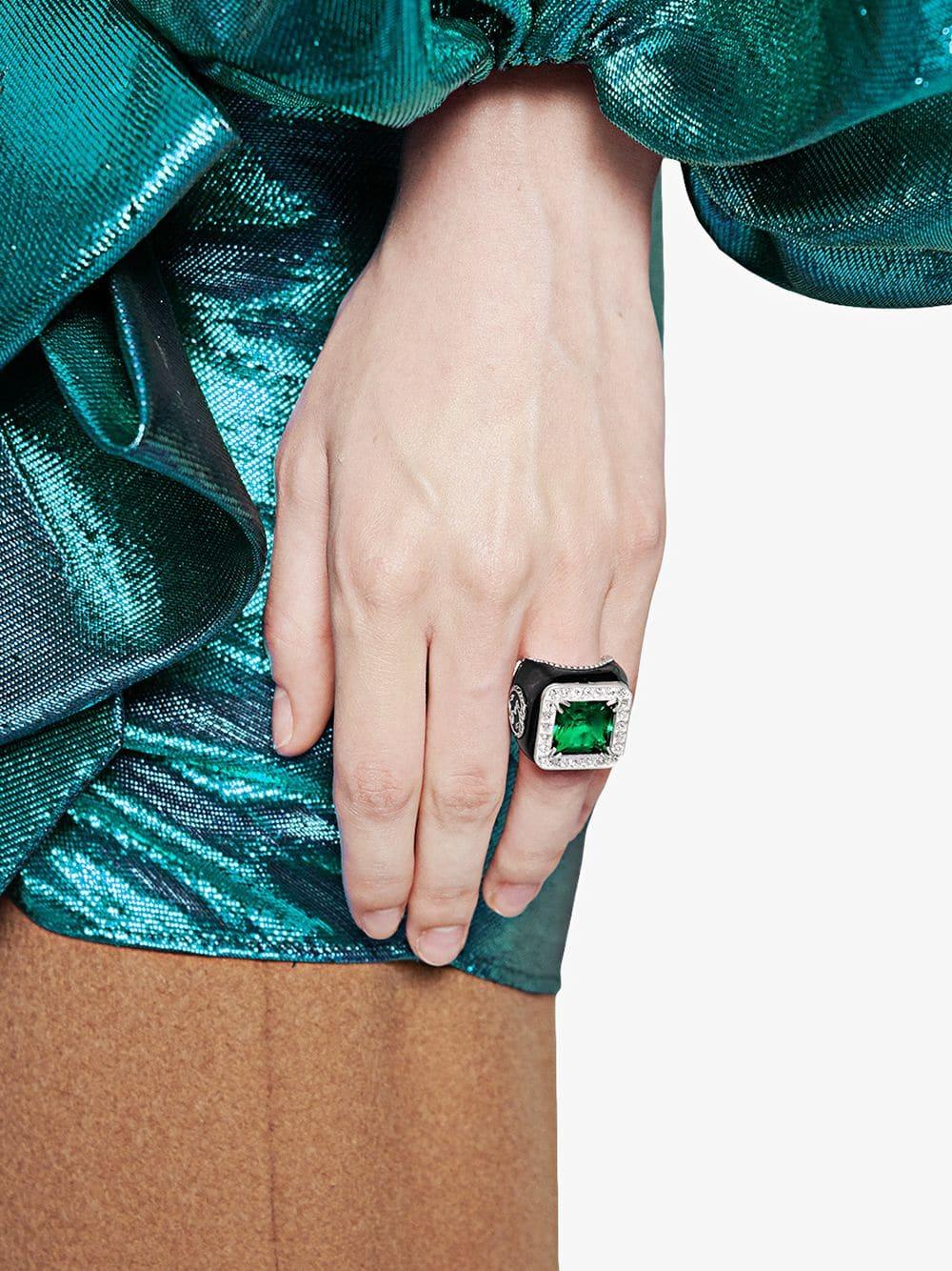 Gucci Ring With Stone And Crystals in Green | Lyst