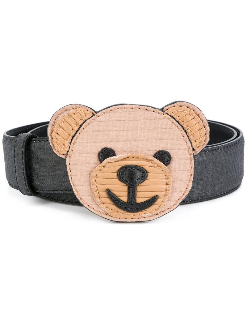Moschino Leather Teddy Bear Buckle Belt 
