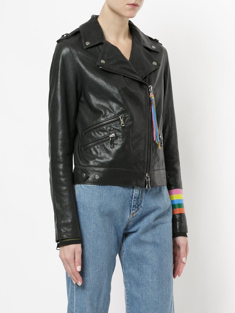 Blue leather jacket with rainbow cuffs Clearance