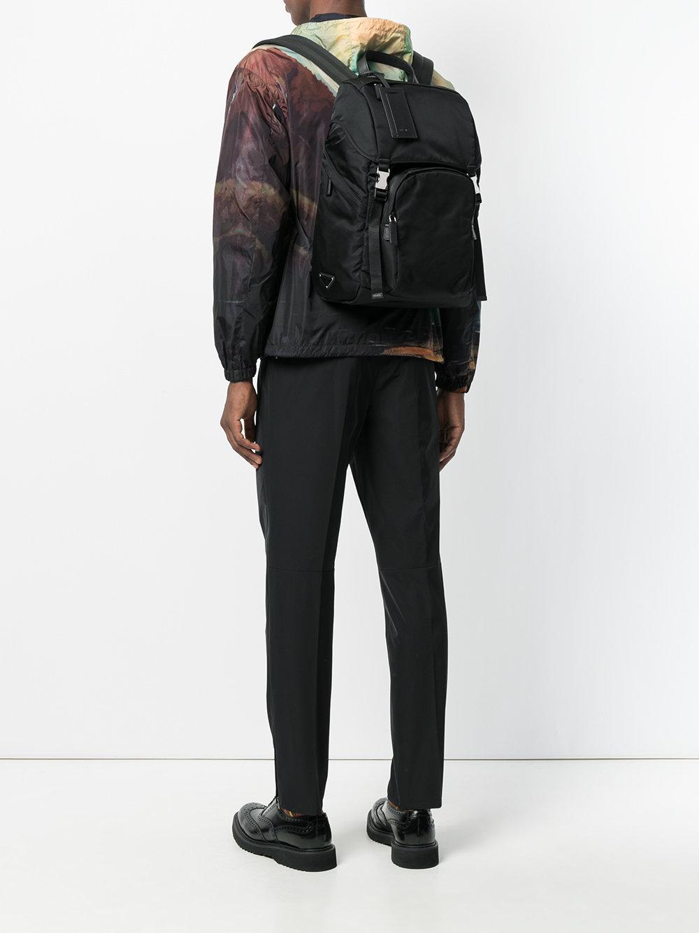 Prada Double Buckle Backpack in Black for Men | Lyst
