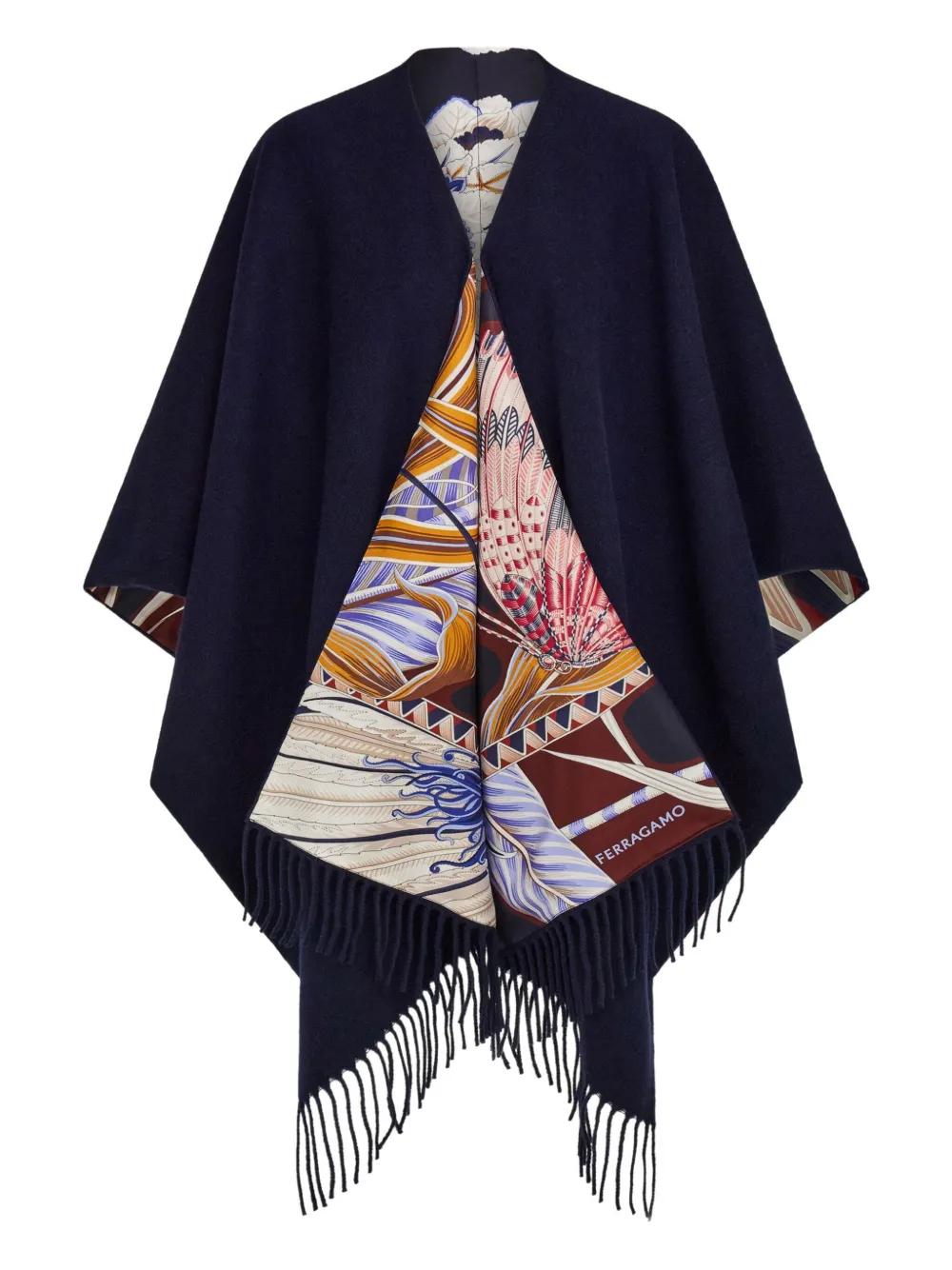ポンチョ・ケープ Ferragamo Nadir Print Reversible Cape In Cah Ferragamo Nadir Print Reversible Cape In Multi - 32% Off