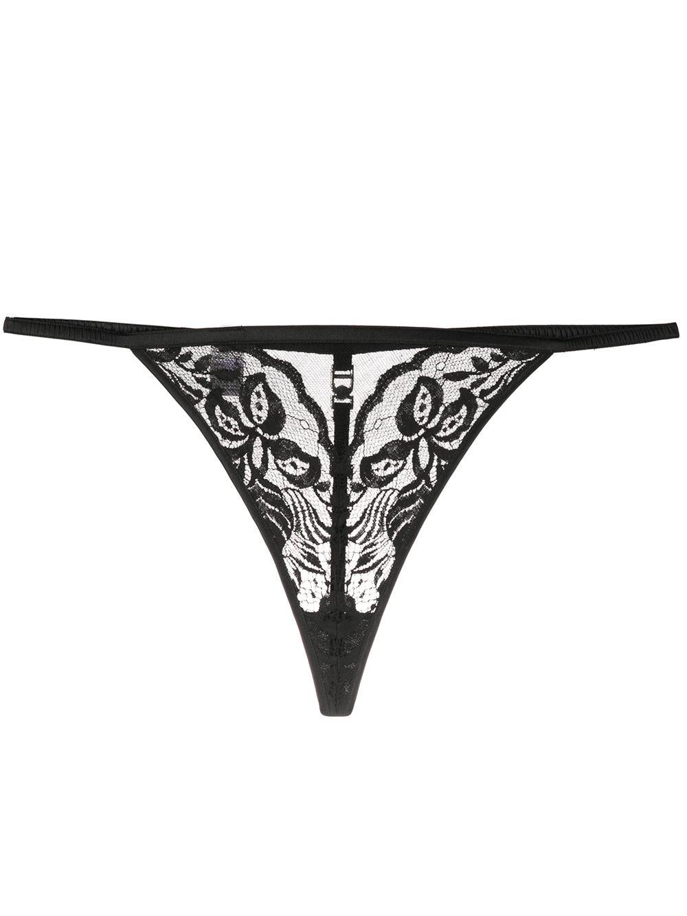 Dior Floral Lace Monogram Detail Thong in Black | Lyst