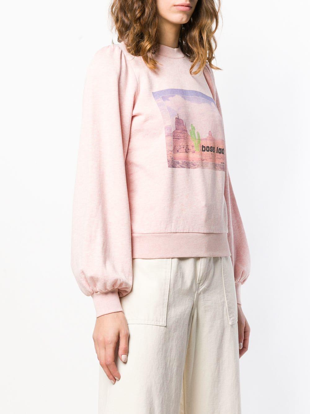 Ganni Cotton Puffed "boss Lady" Sweatshirt in Pink - Lyst