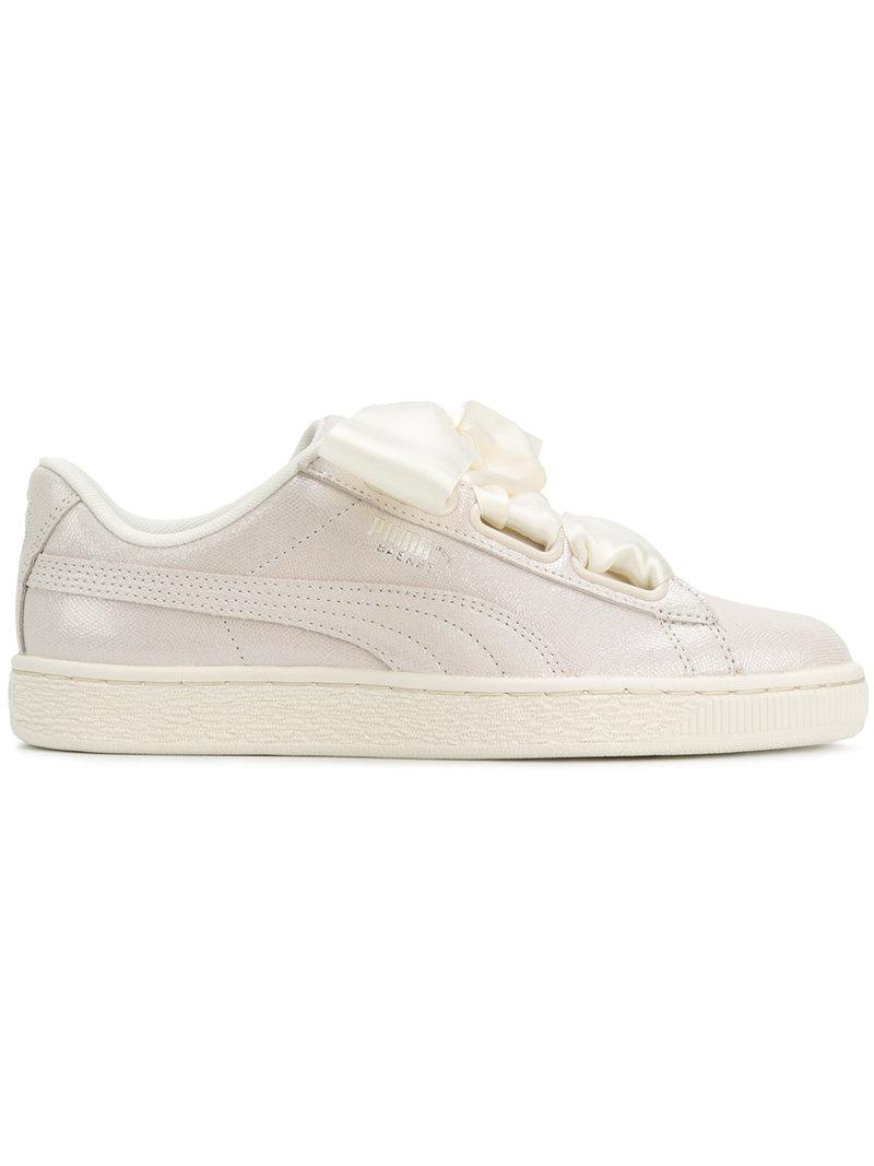 PUMA Leather Lace-up Ribbon Sneakers in White - Lyst