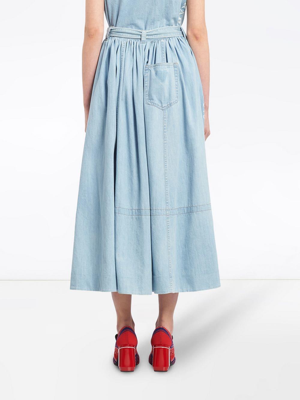 スカート PRADA LIGHT BLUE COTTON SKIRT Striped cotton poplin midi skirt in blue - Prada | Mytheresa