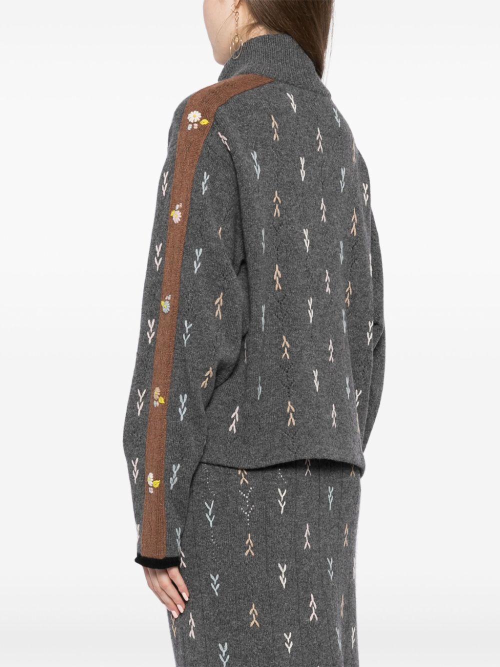 YANYAN KNITS レディース グレー エンブロイダリー カーディガン  