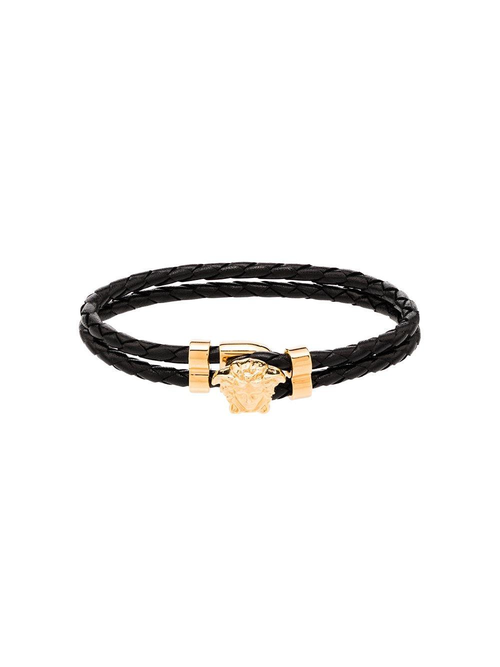 Versace Medusa Head-embellished Leather Bracelet in Black for Men | Lyst