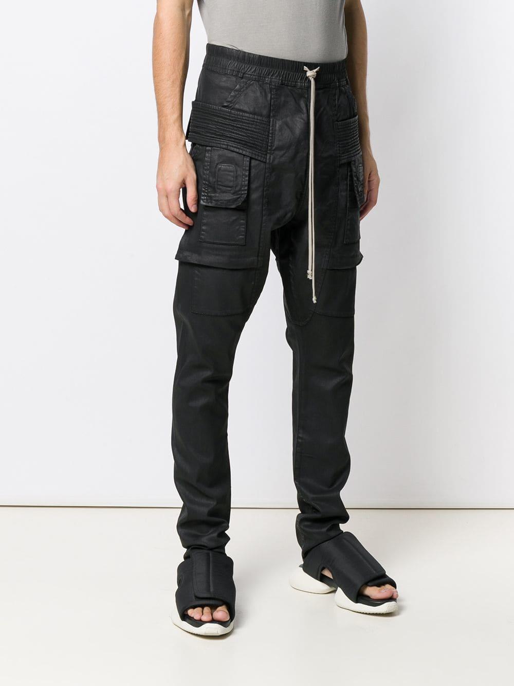 Rick Owens DRKSHDW Waxed Cargo Trousers in Black for Men | Lyst