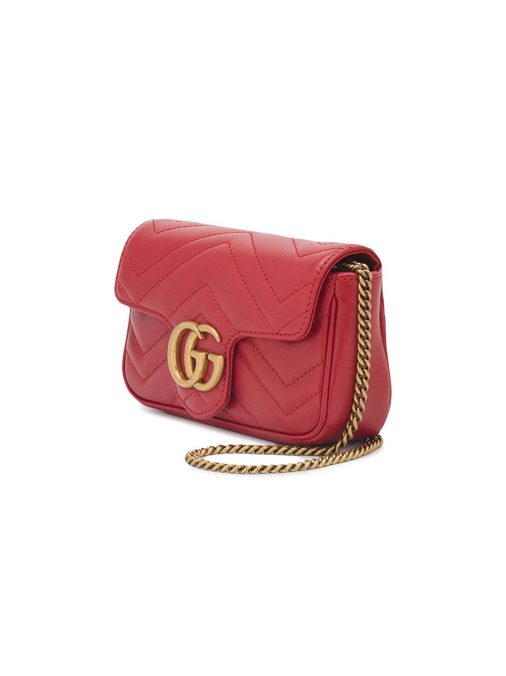 Gucci Super Mini Marmont Matelassé Bag in Red - Lyst