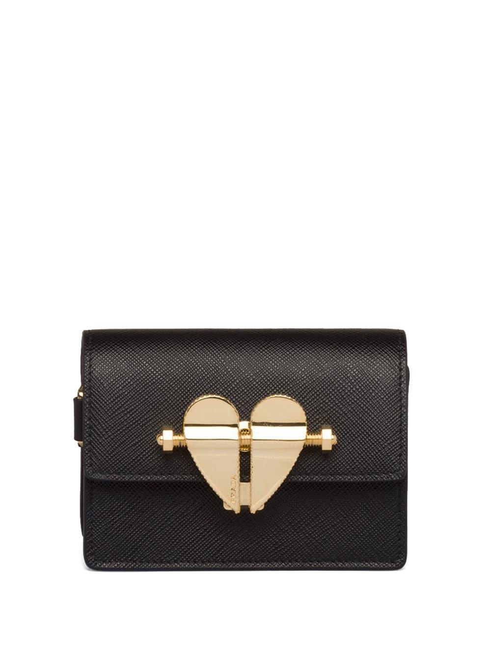 Prada Leather Heart Clasp Mini Bag in Black - Lyst