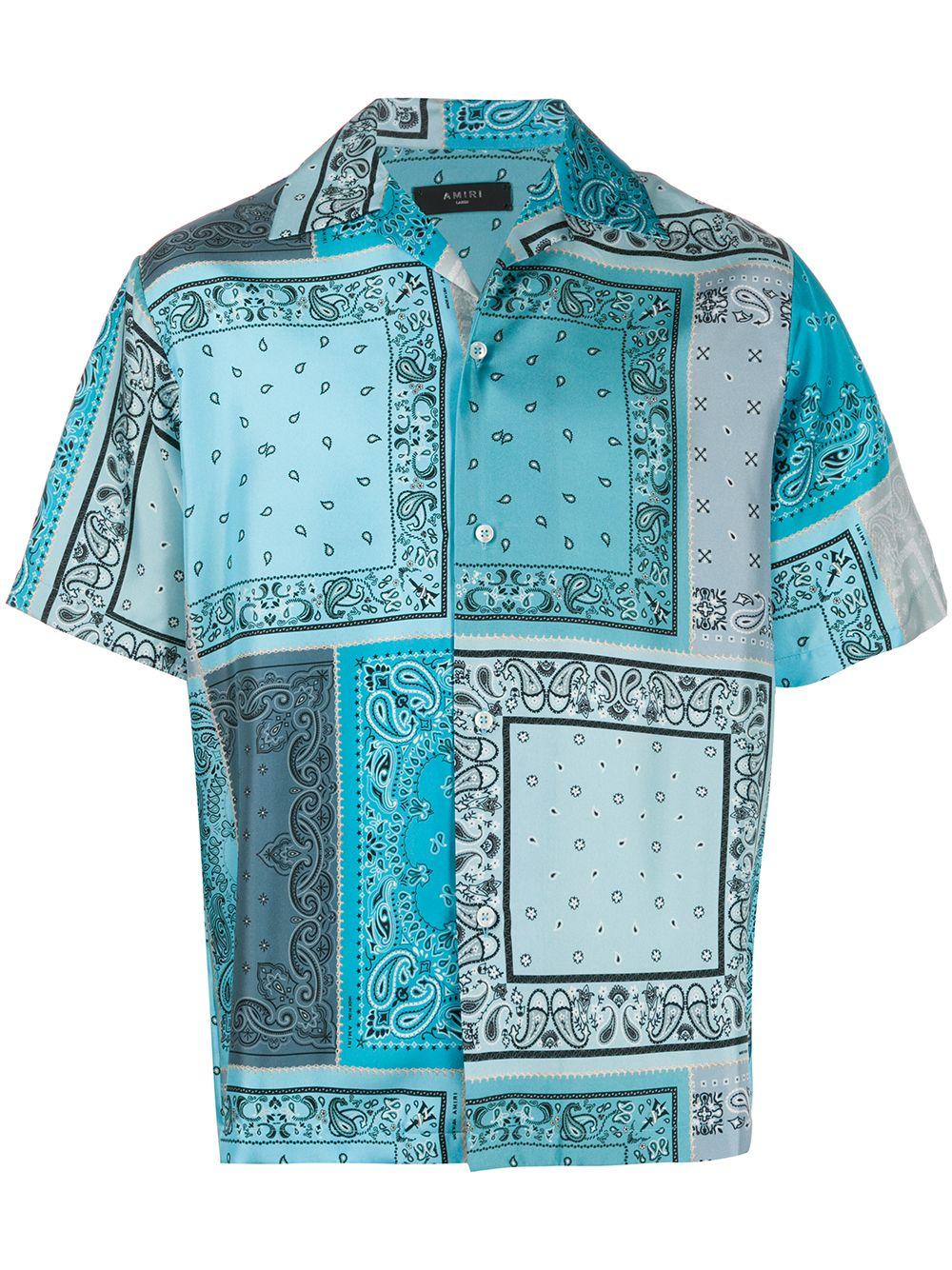 Amiri Blue Beverly Hills Print Silk Short Sleeve Hawaiian Shirt S