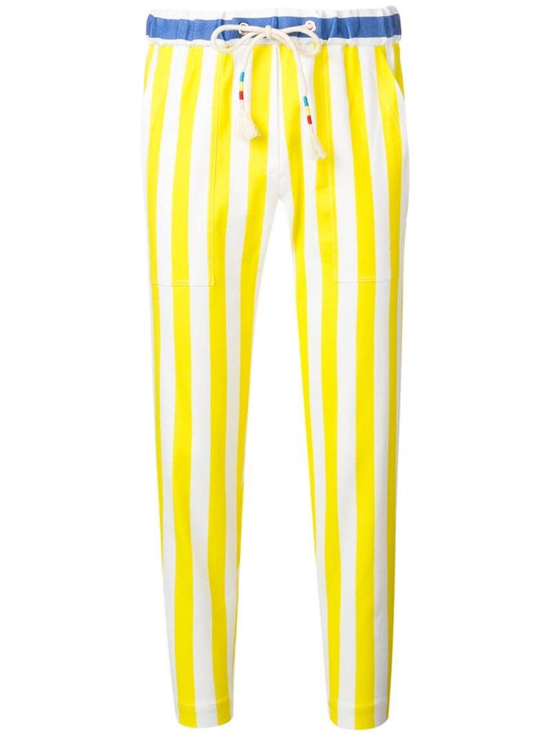 yellow and white striped trousers