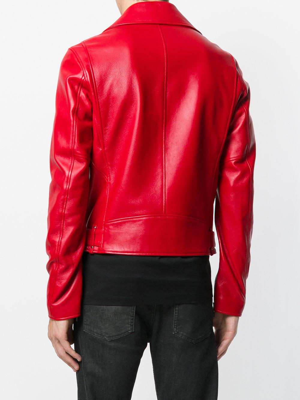 Versace Leather Classic Biker Jacket in Red for Men - Lyst