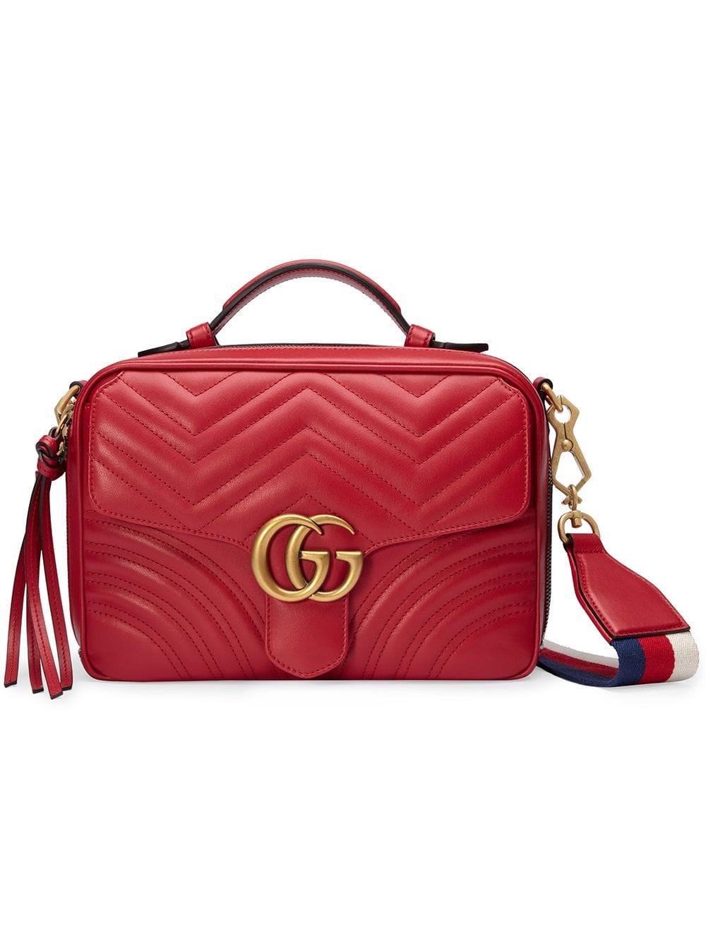 Gucci Synthetic Red GG Marmont Stripe Shoulder Bag - Lyst