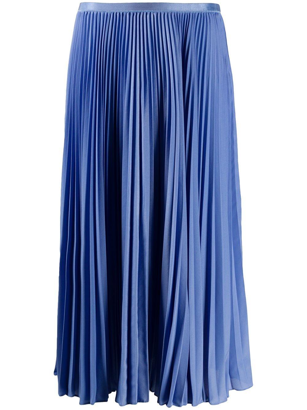 Polo Ralph Lauren Pleated Midi Skirt in Blue - Lyst