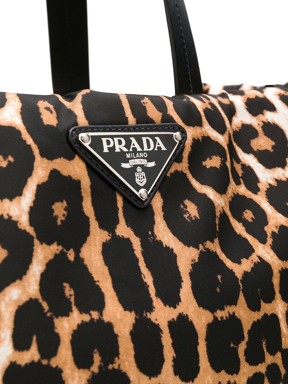 Prada Leather Leopard Print Large Tote in Brown | Lyst