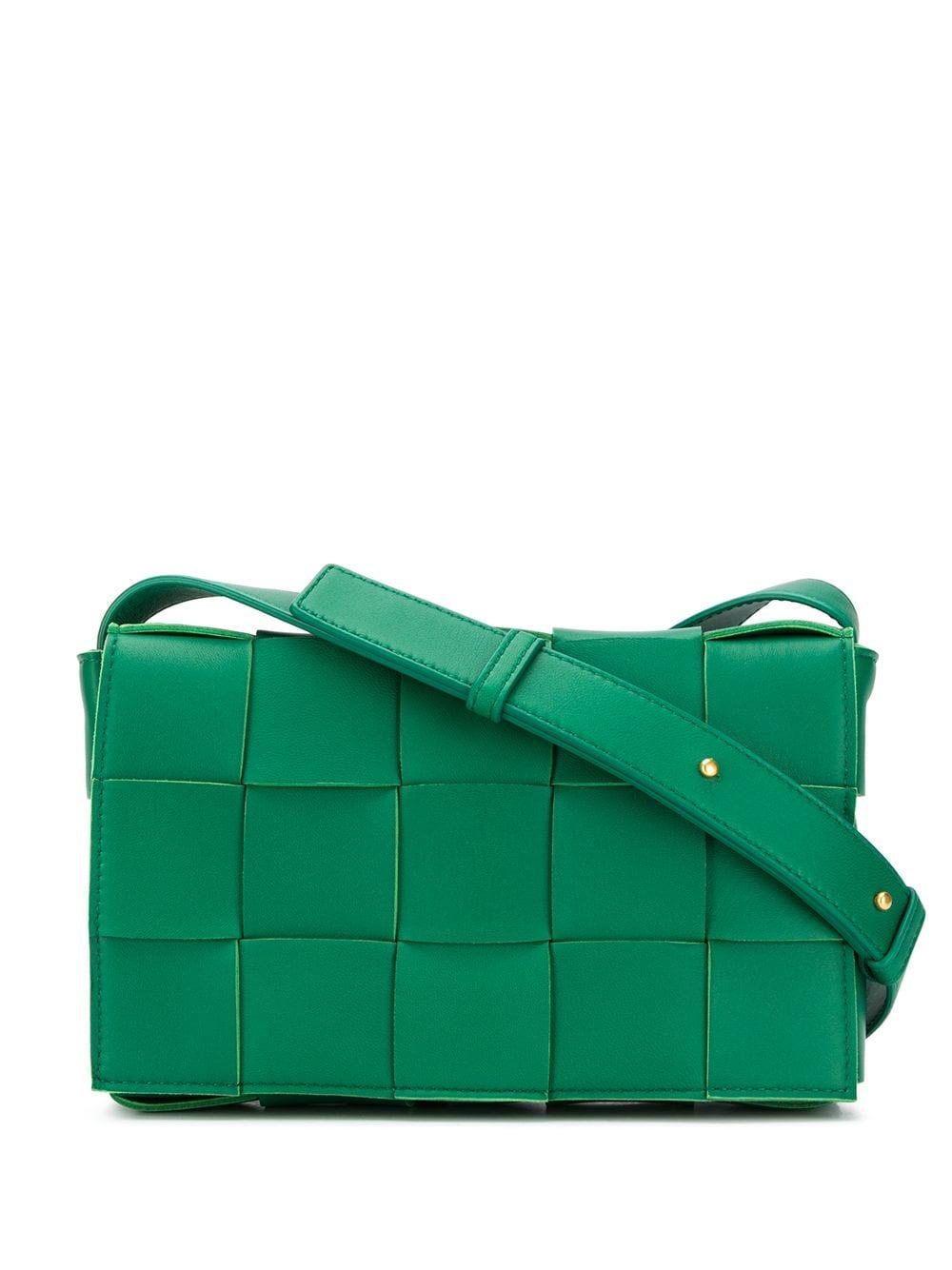Green Cassette Intrecciato-leather cross-body bag, Bottega Veneta