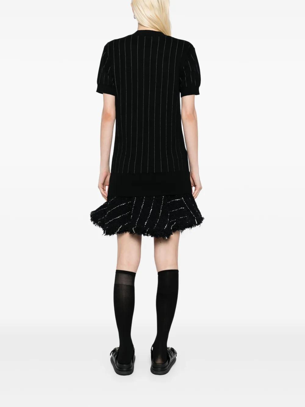 【sacai】 ブラック ナイロンツイル＆ニット ミニワンピース sacai: ブラック ナイロンツイル＆ニット ミニワンピース