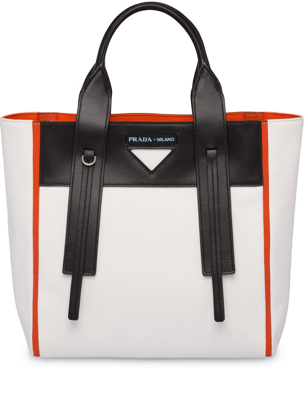 Prada Ouverture Canvas And Leather Bag in White - Lyst