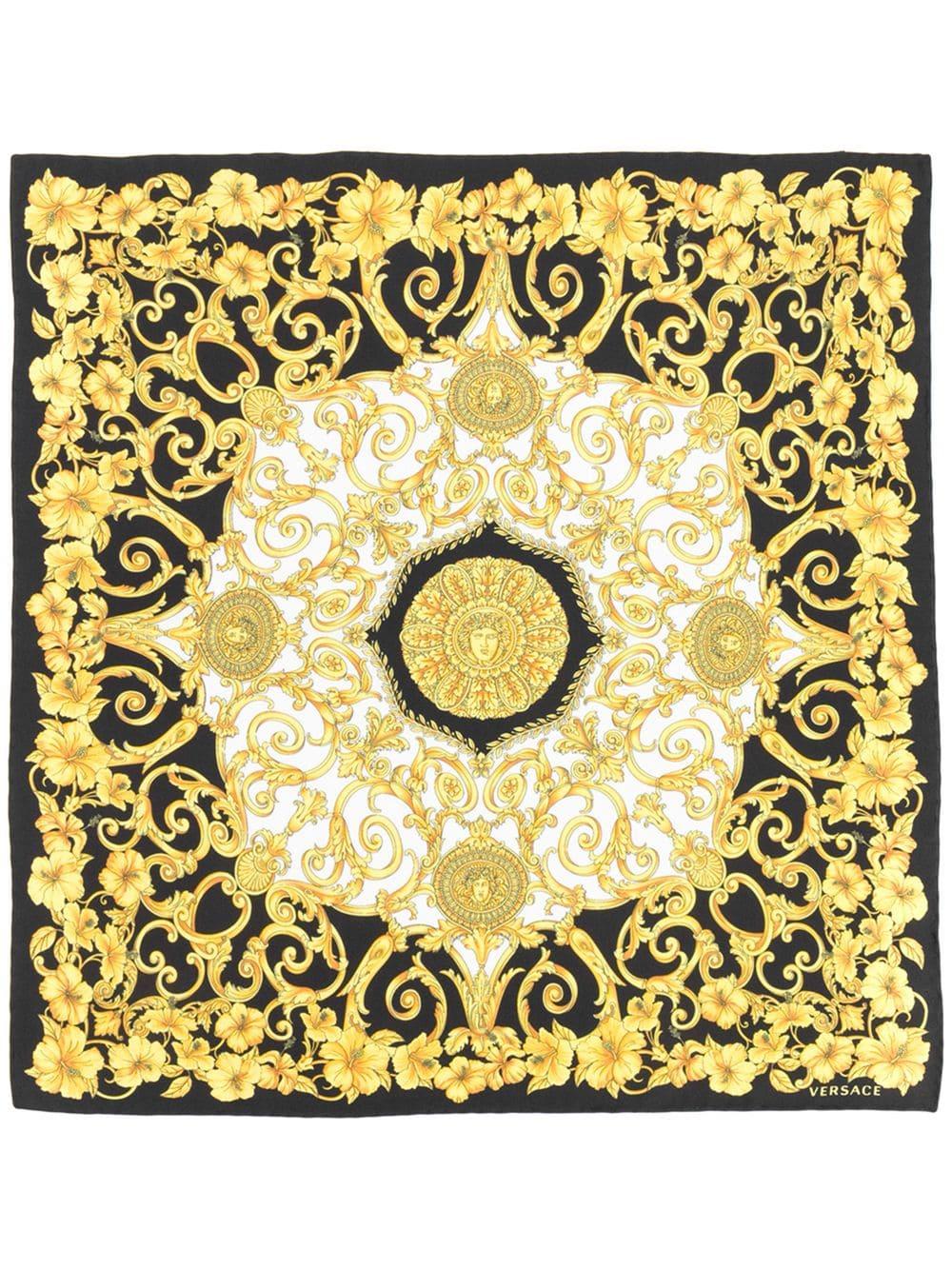 Versace Silk Gold Hibiscus Print Scarf in Black for Men - Lyst