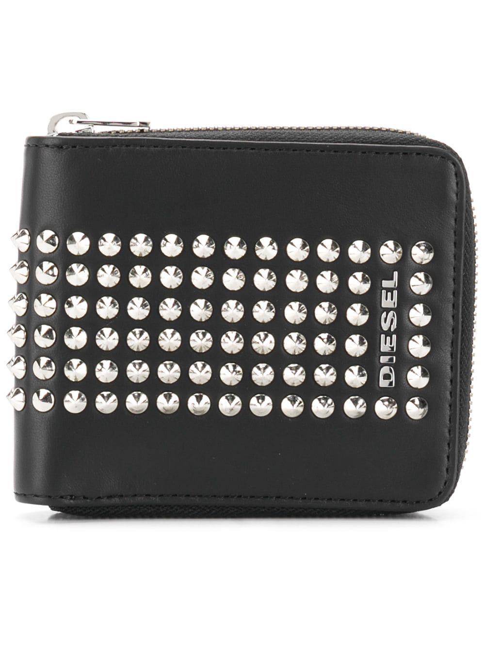 DIESEL Leather Hiresh S Zipped Stud Wallet in Black for Men | Lyst
