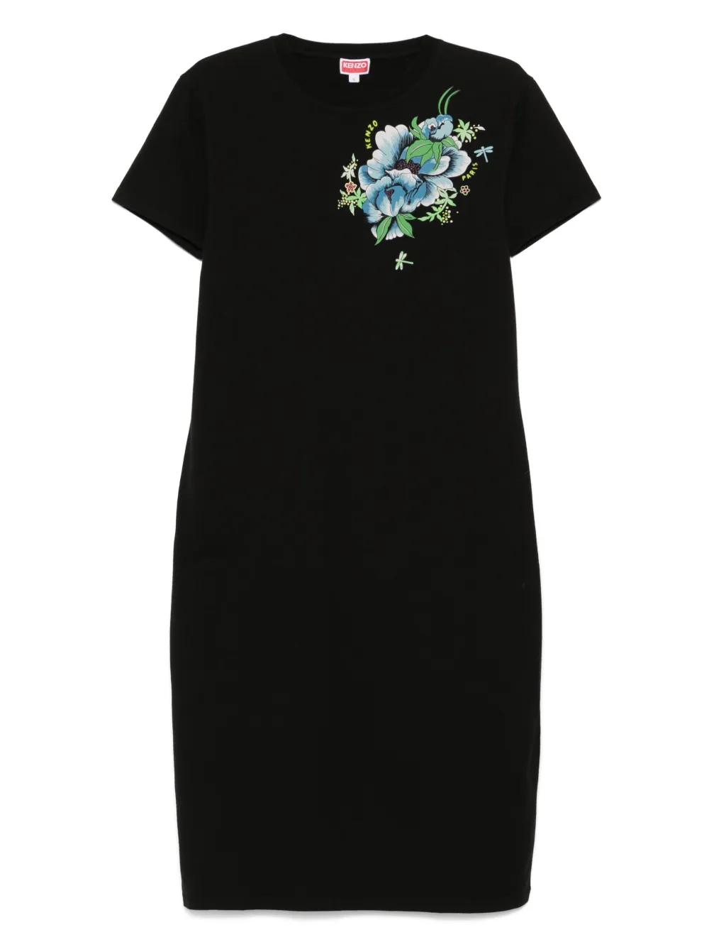 新品☆ KENZO ミニワンピース KENZO ケンゾー ロゴプリント ミニTシャツワンピース ブラック